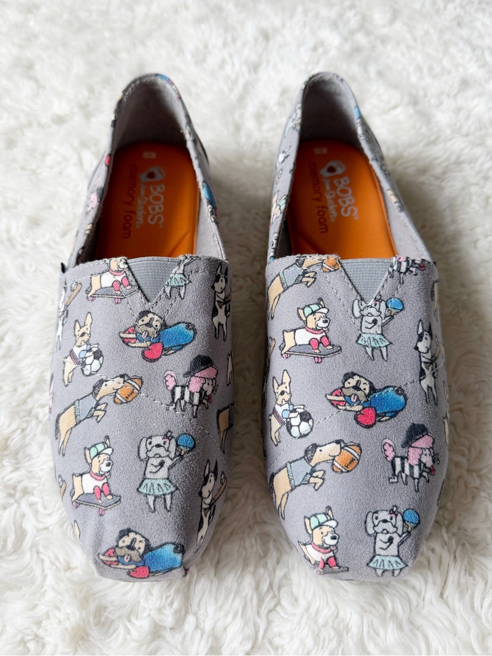 BOBS Sketchers Woman Sporty Dogs Canvas Memory Foam Slip-On Loafers US10 Comfy